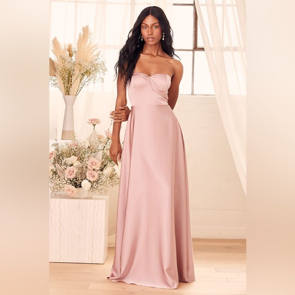 Lulu’s Real Romantic Light Rose Satin Strapless Maxi Dress Dress Dress